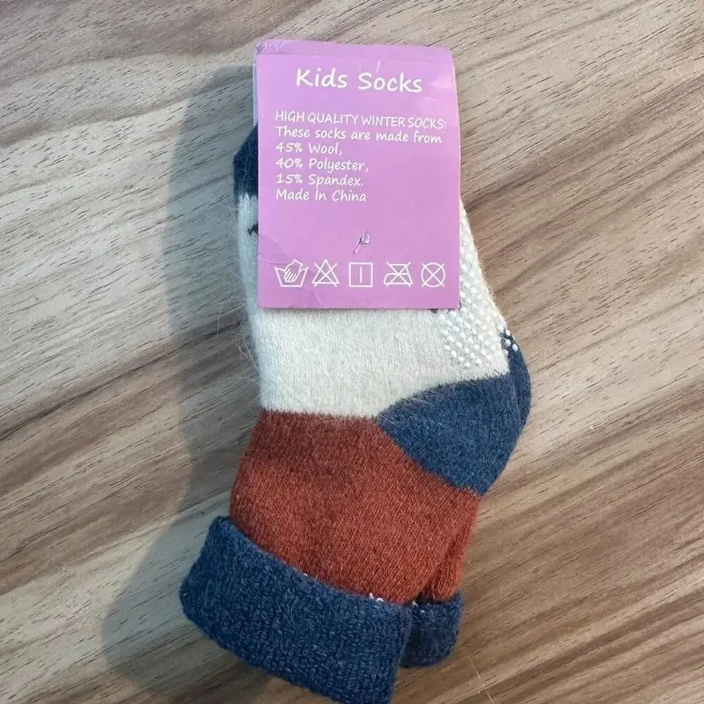 Kids Wool Blend Winter Socks Non Slip Gripper Toddler Little Kid Warm New